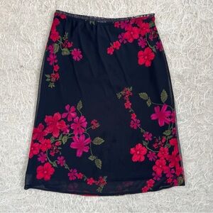Y2K Floral Mesh Slip Midi Skirt - size Medium